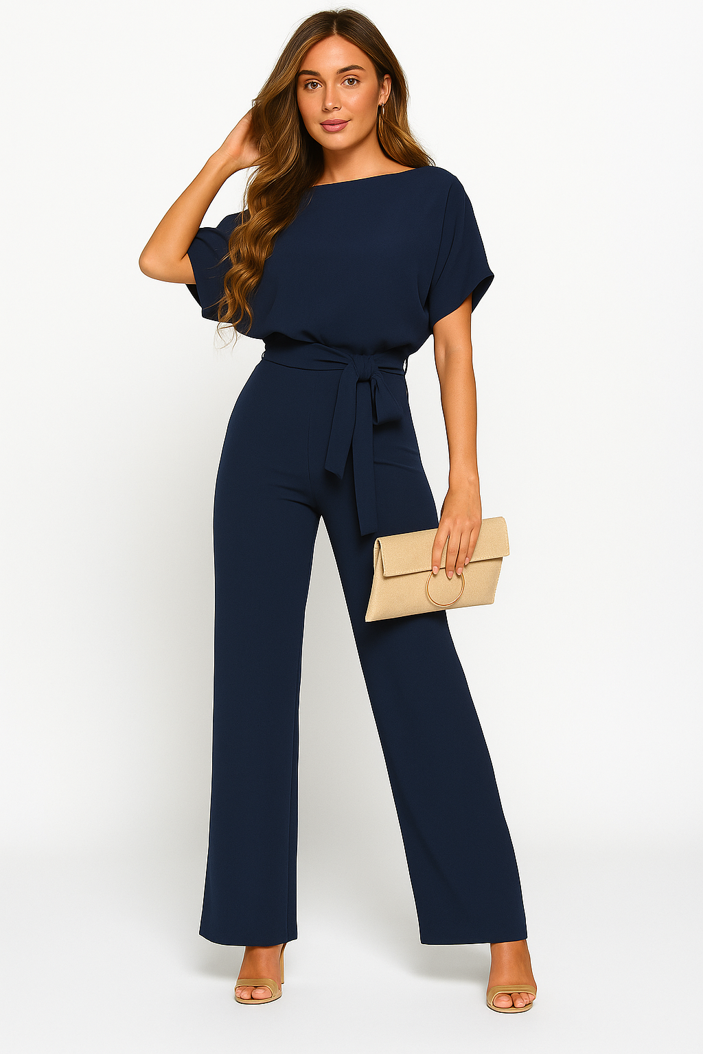 Krawatten-Bælte-Overall til Elegant Stil og Komfort Jumpsuits SUNA Mørkeblå S