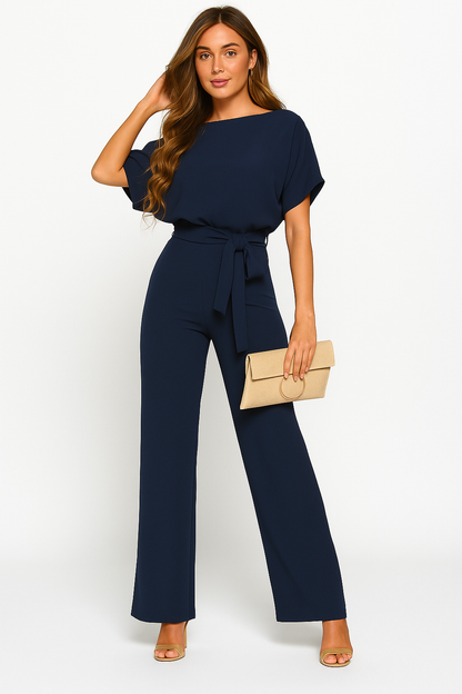 Krawatten-Bælte-Overall til Elegant Stil og Komfort Jumpsuits SUNA Mørkeblå S