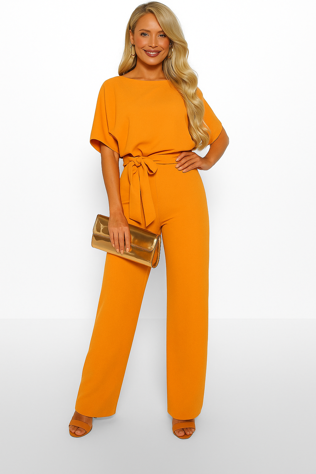 Krawatten-Bælte-Overall til Elegant Stil og Komfort Jumpsuits SUNA Orange S