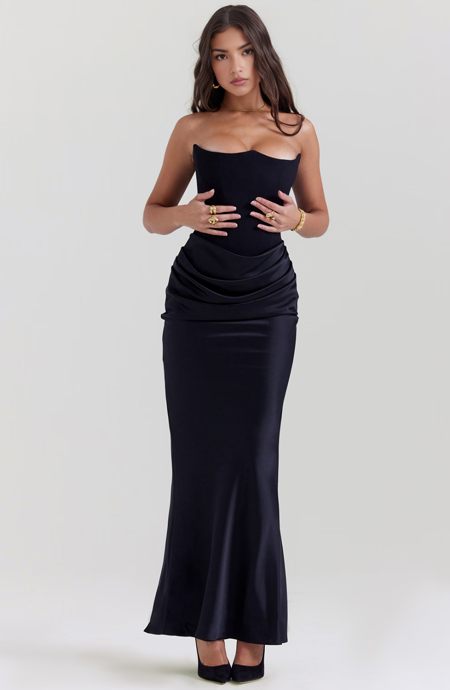 SUNA Mia Maxi Dress i Baby Pink og Brun til Enhver Anledning Zwart XL