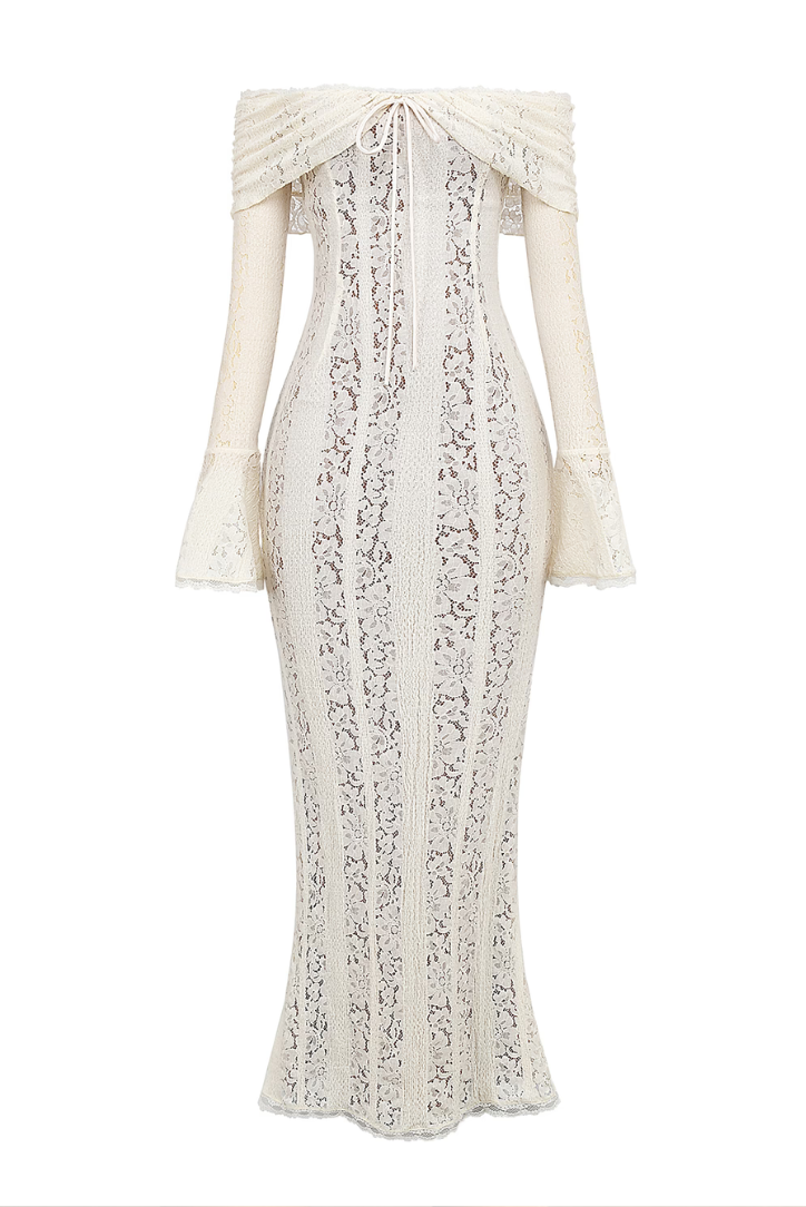 SUNA Sarai Lace Maxi Dress Med Blomsterkant Og Flæser