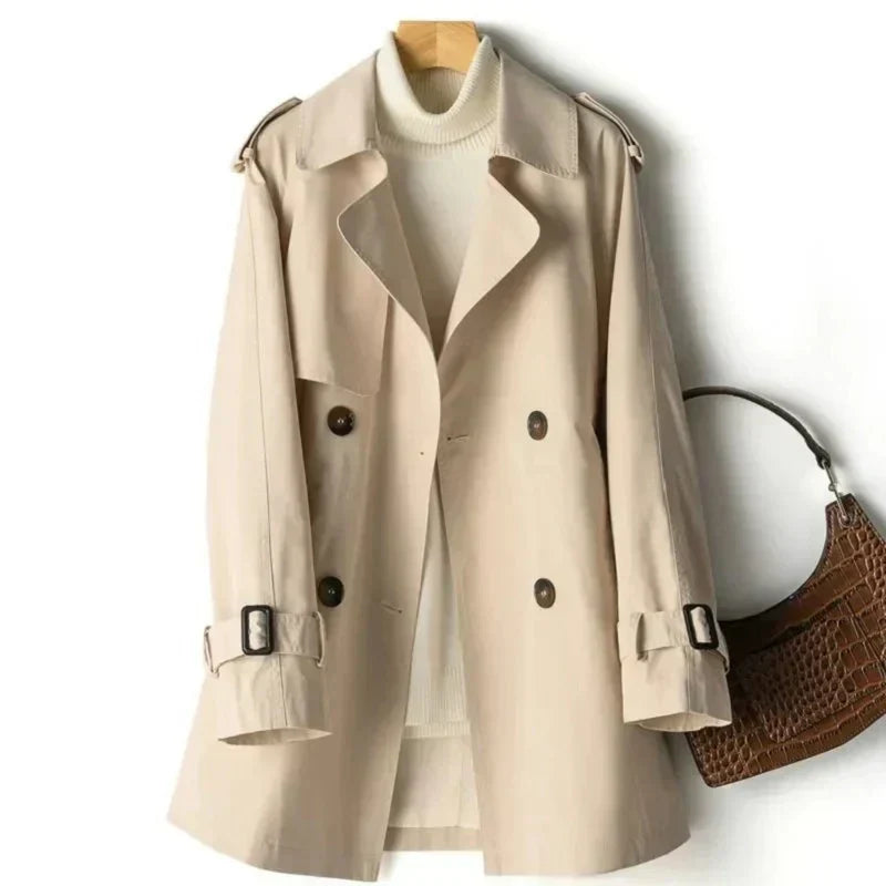 SUNA Dobbeltbrystet Trenchcoat til Kvinder - Klassisk med bælte Khaki