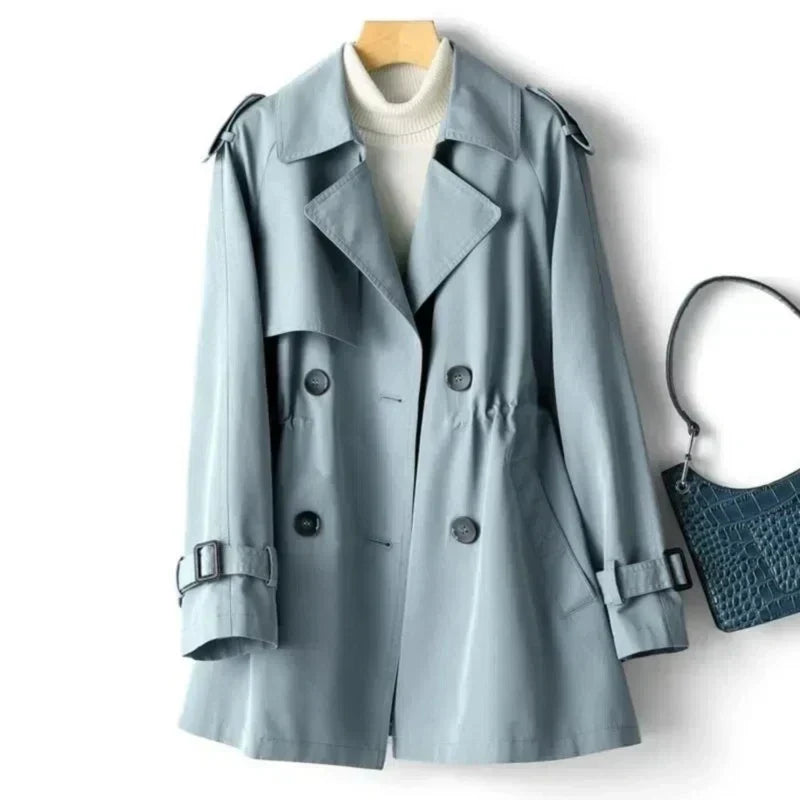 SUNA Dobbeltbrystet Trenchcoat til Kvinder - Klassisk med bælte Blauw