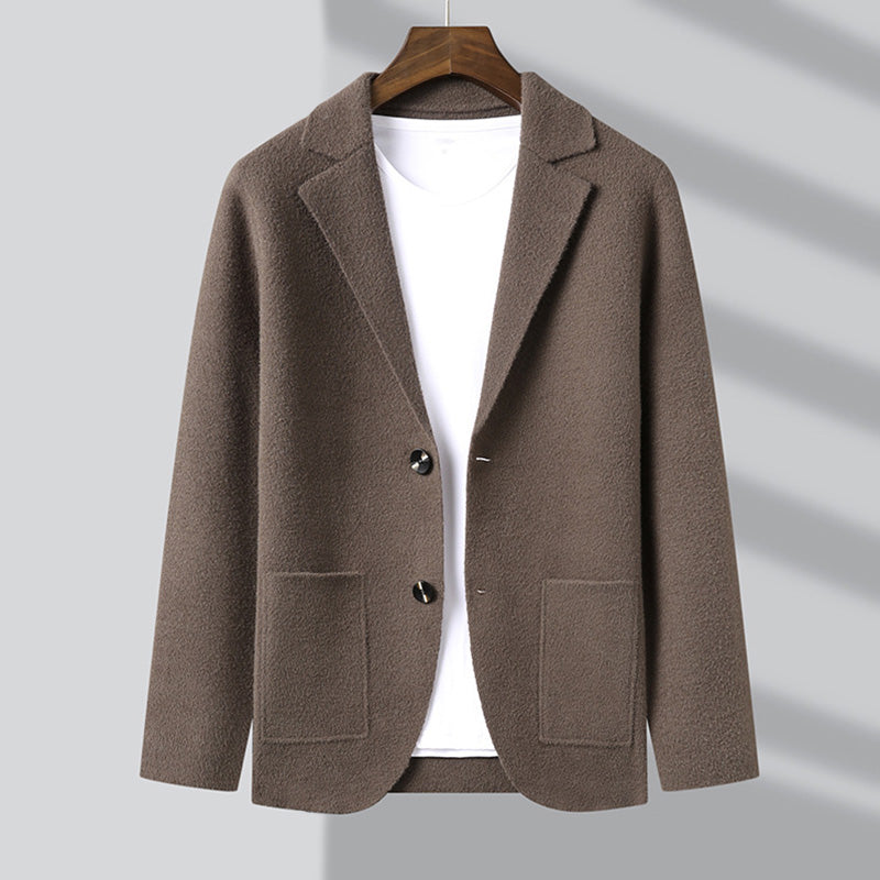 SUNA Herre Cardiganjakke – Strikket Jakke med Notchlapel og Blazerlook Beige
