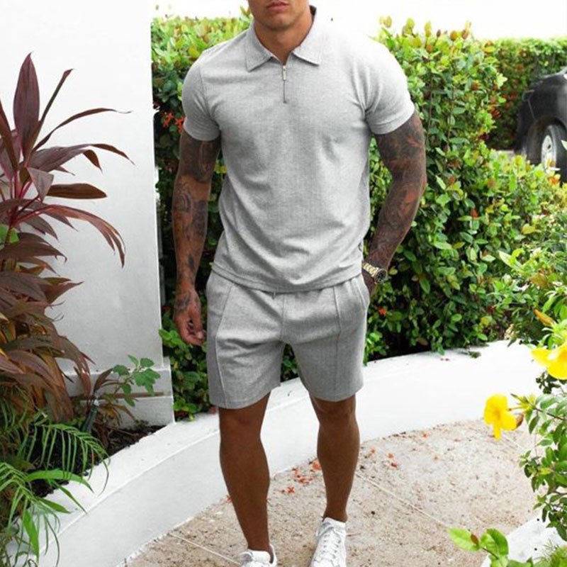 SUNA Polo & Shorts Sæt til Herrer Sommer Outfit Herrer Grå
