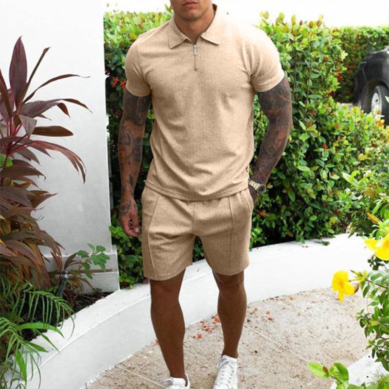 SUNA Polo & Shorts Sæt til Herrer Sommer Outfit Herrer Beige