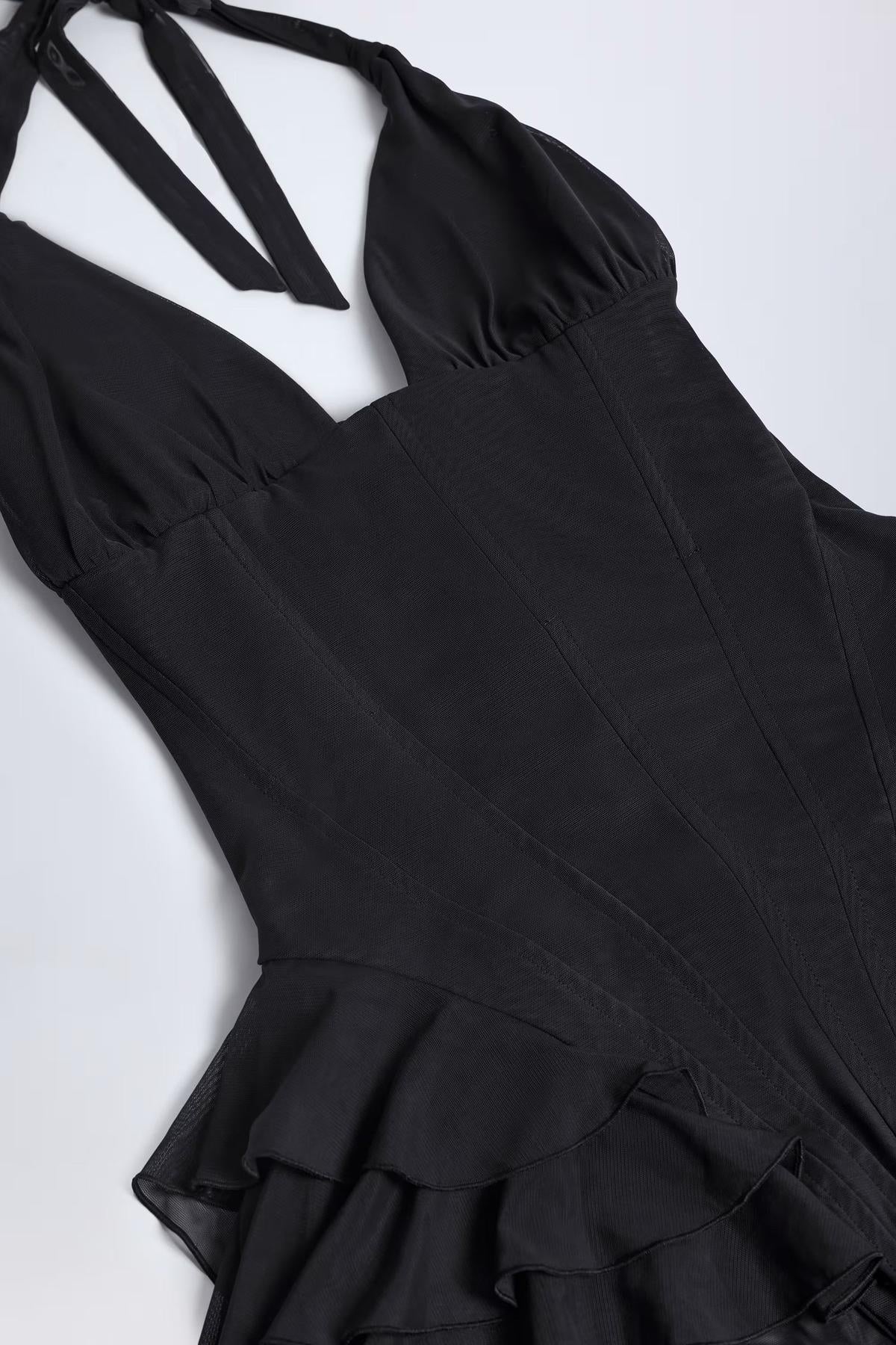 SUNA Halterudsmykning – Dyb Halsudskæring - Mesh Bodysuit