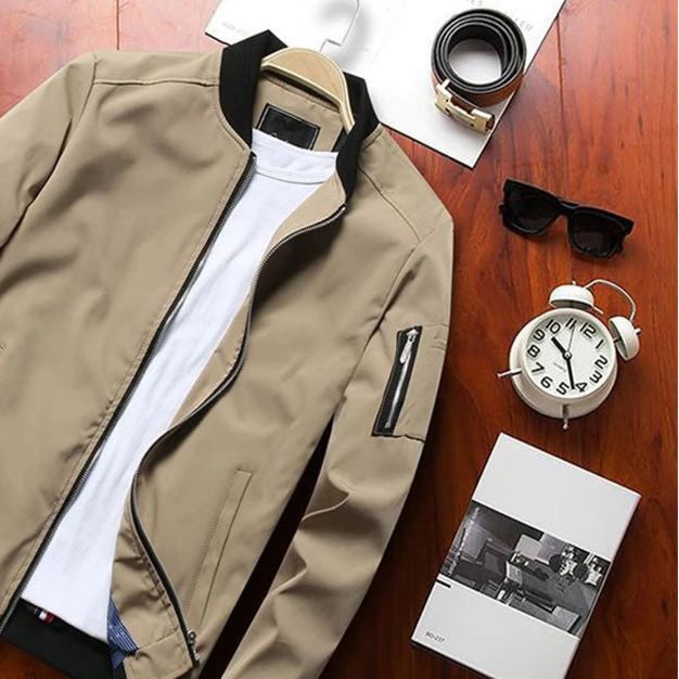 SUNA Herre Bomberjakke Tynd Slim Fit – Stilfuld Og Letvægtsdesign - Forårsjakke Til Mænd, Casual Jakke, Slim Fit Jakke Khaki