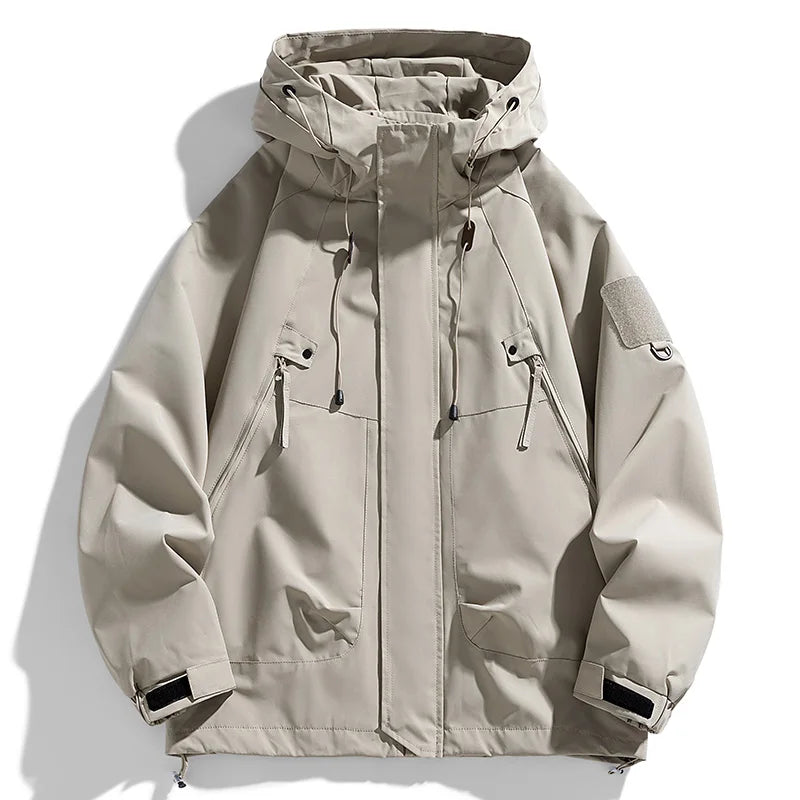 SUNA Herre Jakke Vandtæt Polyester – Let og Komfortabel Windbreaker med Hætte - Forårsjakke til Udendørs Eventyr Khaki