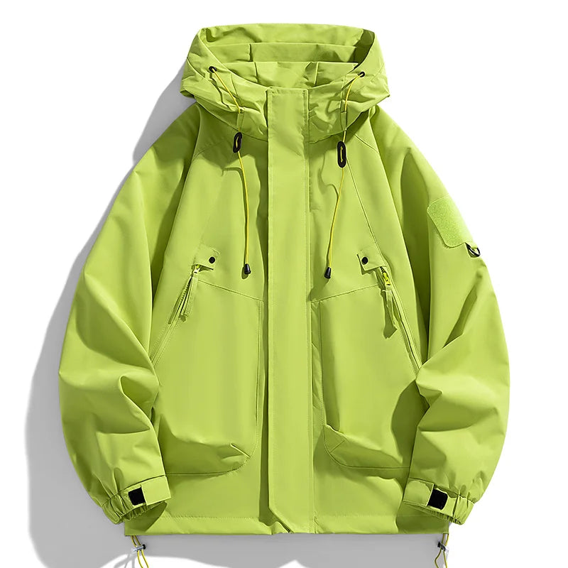 SUNA Herre Jakke Vandtæt Polyester – Let og Komfortabel Windbreaker med Hætte - Forårsjakke til Udendørs Eventyr Fluorescerende Grøn