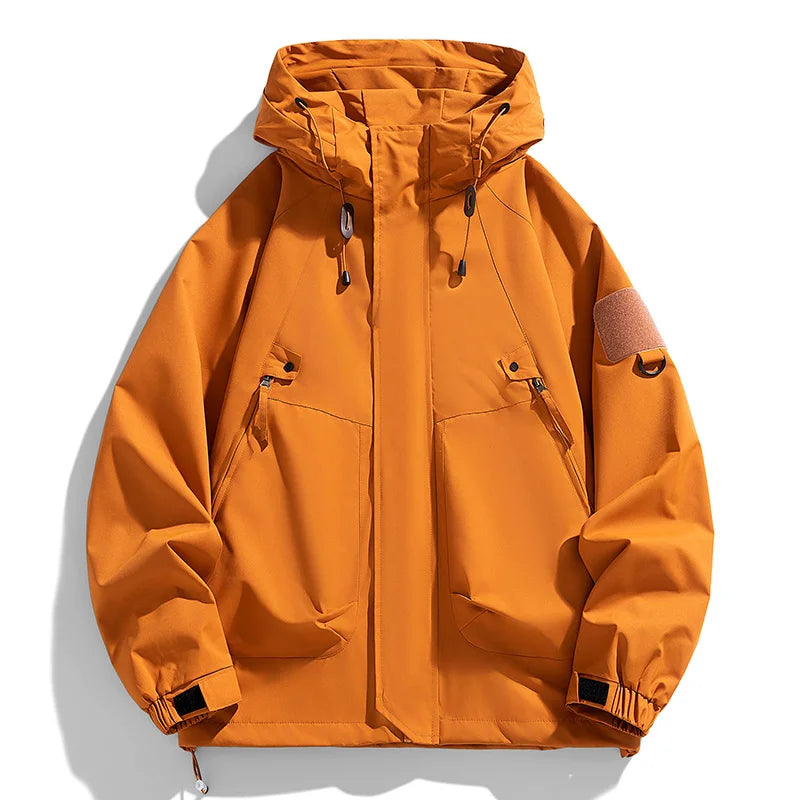 SUNA Herre Jakke Vandtæt Polyester – Let og Komfortabel Windbreaker med Hætte - Forårsjakke til Udendørs Eventyr Orange