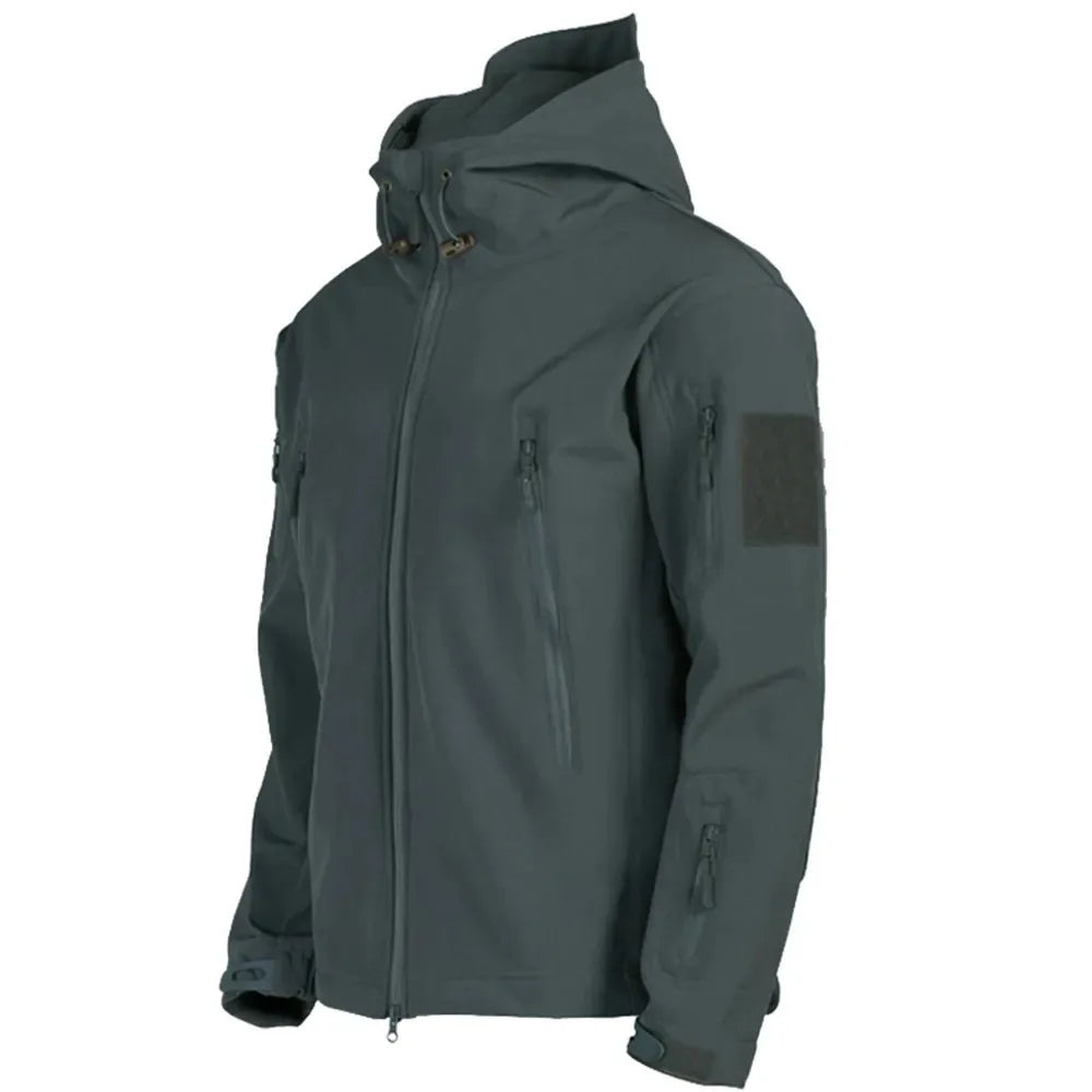 SUNA Herre Tactical Jakke – Vandtæt Shark Skin Soft Shell – Vindbeskyttende, Komfortabel, Moderne Design Grå