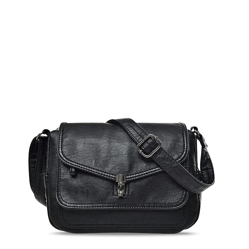 SUNA Regina Crossbody Taske i Vegansk Læder med Indvendigt Rum Retro sort