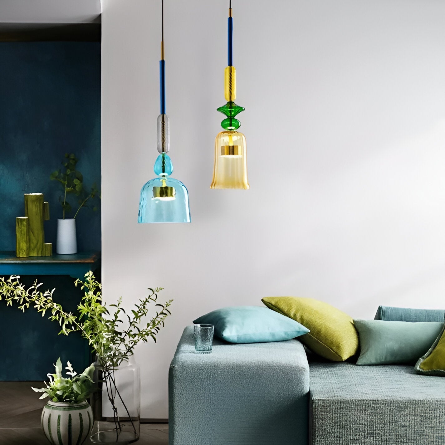 SpectraFuse Pendellampe - Flerfarvet Glas Hængelampe - Nordic Macaron Dekorativ Belysning Pendant Lights SUNA