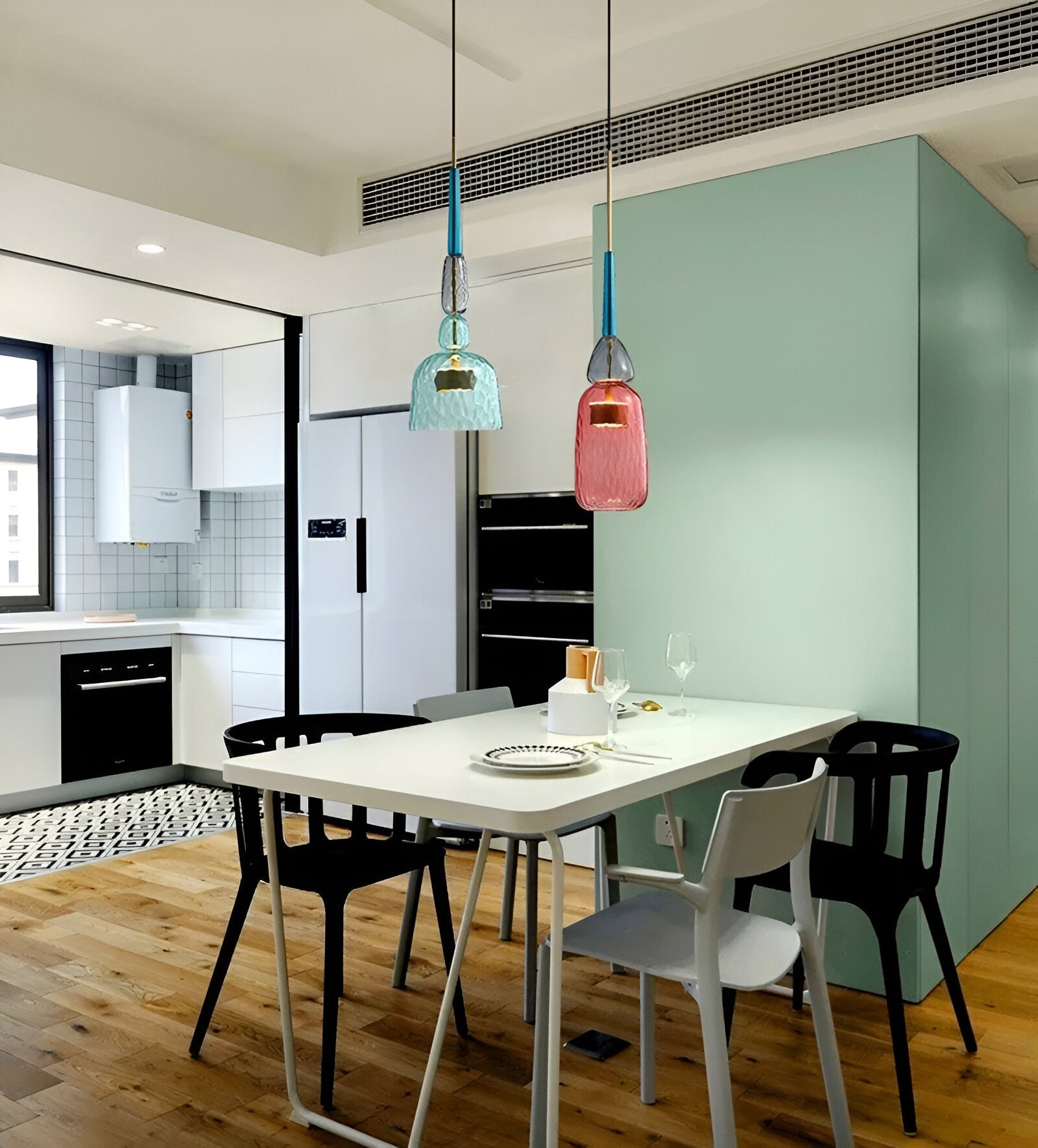 SpectraFuse Pendellampe - Flerfarvet Glas Hængelampe - Nordic Macaron Dekorativ Belysning Pendant Lights SUNA