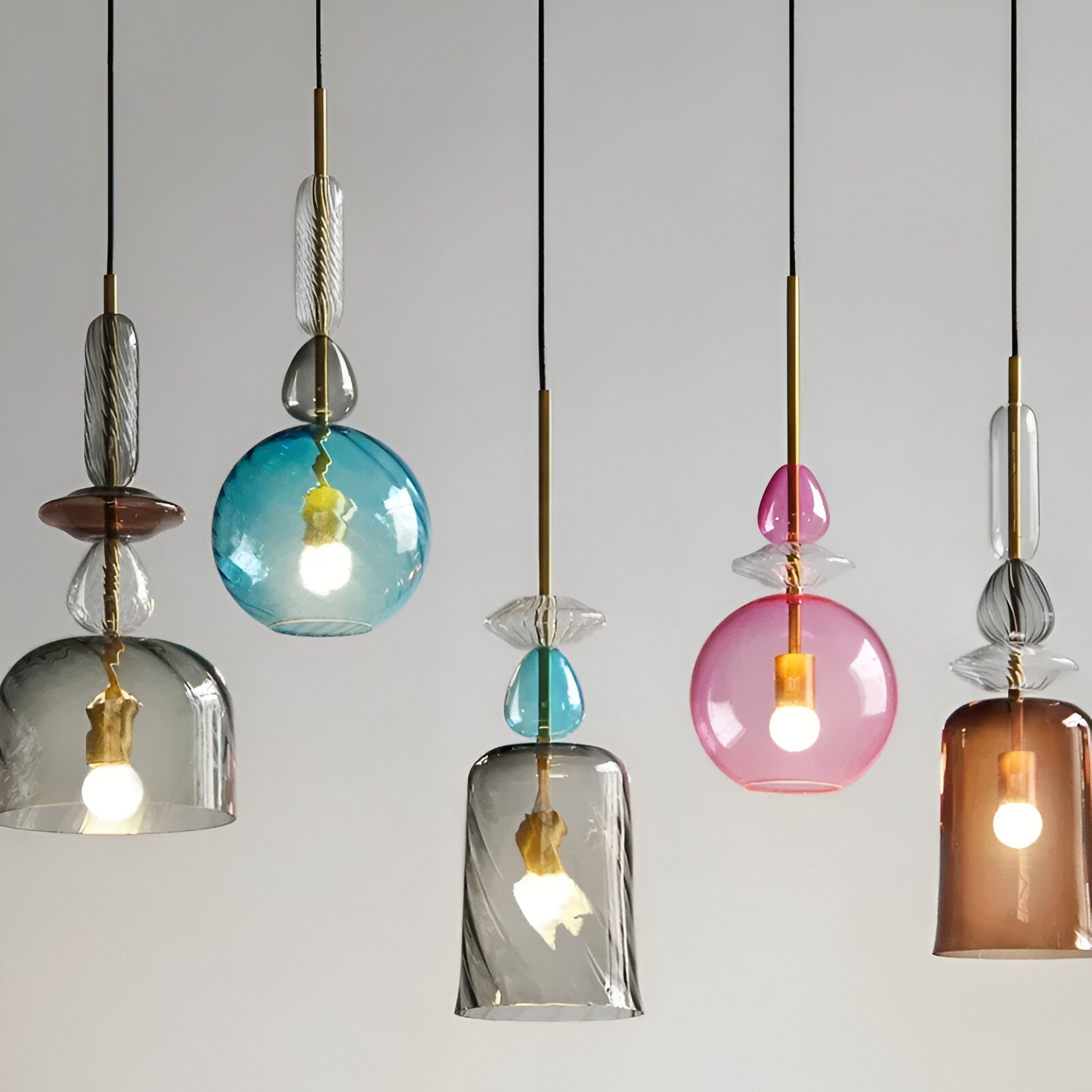 SpectraFuse Pendellampe - Flerfarvet Glas Hængelampe - Nordic Macaron Dekorativ Belysning Pendant Lights SUNA
