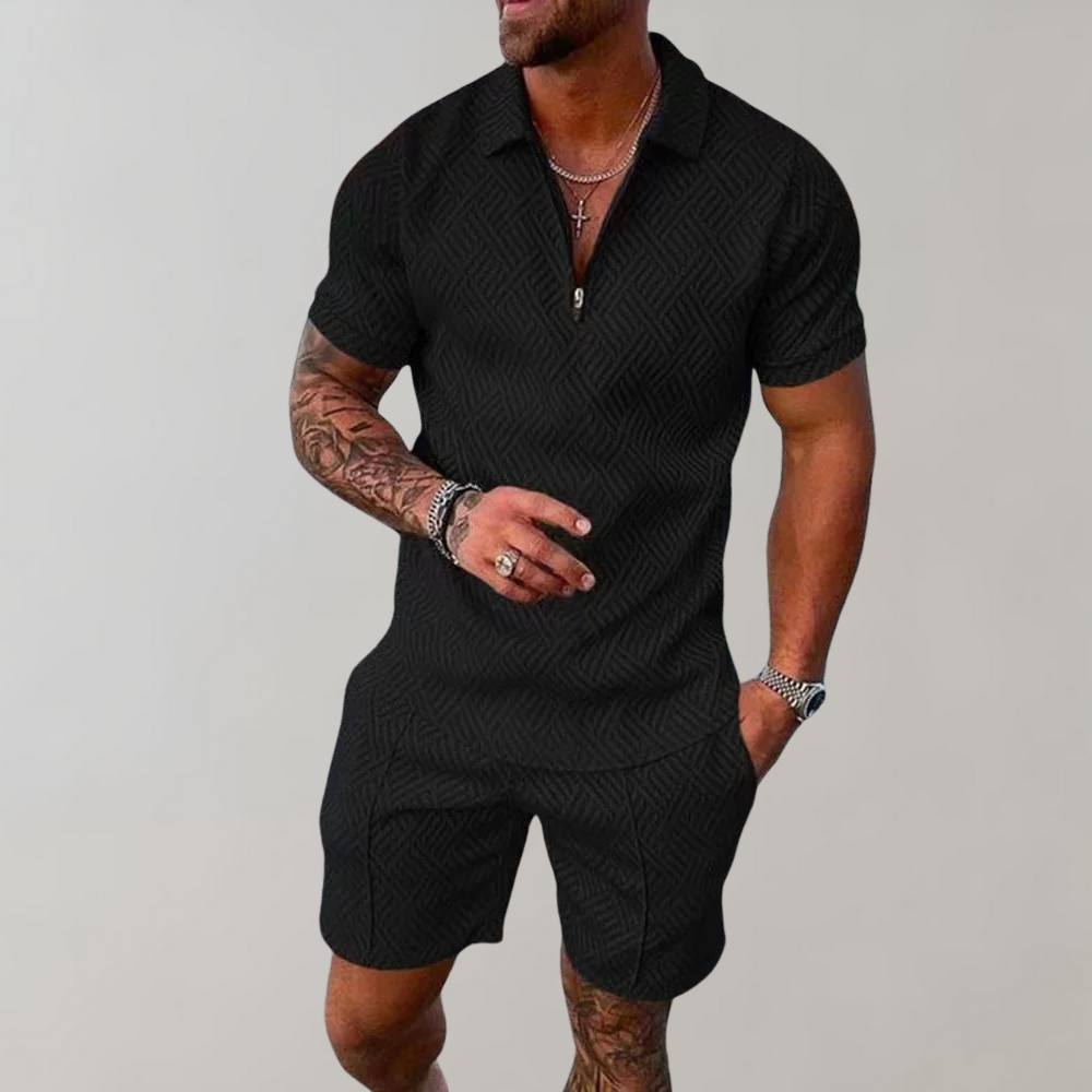 SUNA Asana - Sommeroutfit til herrer med Polo Shirt og Shorts Sort
