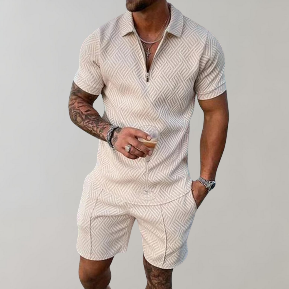 SUNA Asana - Sommeroutfit til herrer med Polo Shirt og Shorts Beige