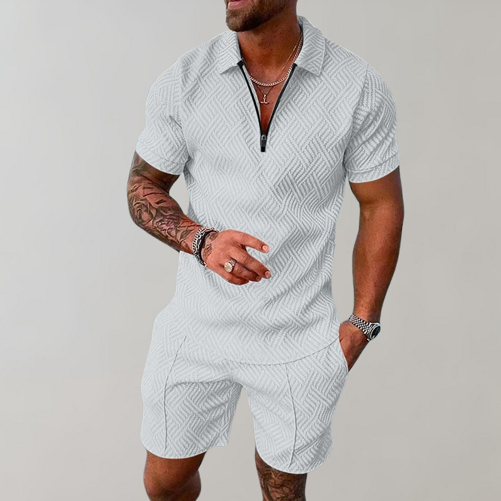 SUNA Asana - Sommeroutfit til herrer med Polo Shirt og Shorts Hvid