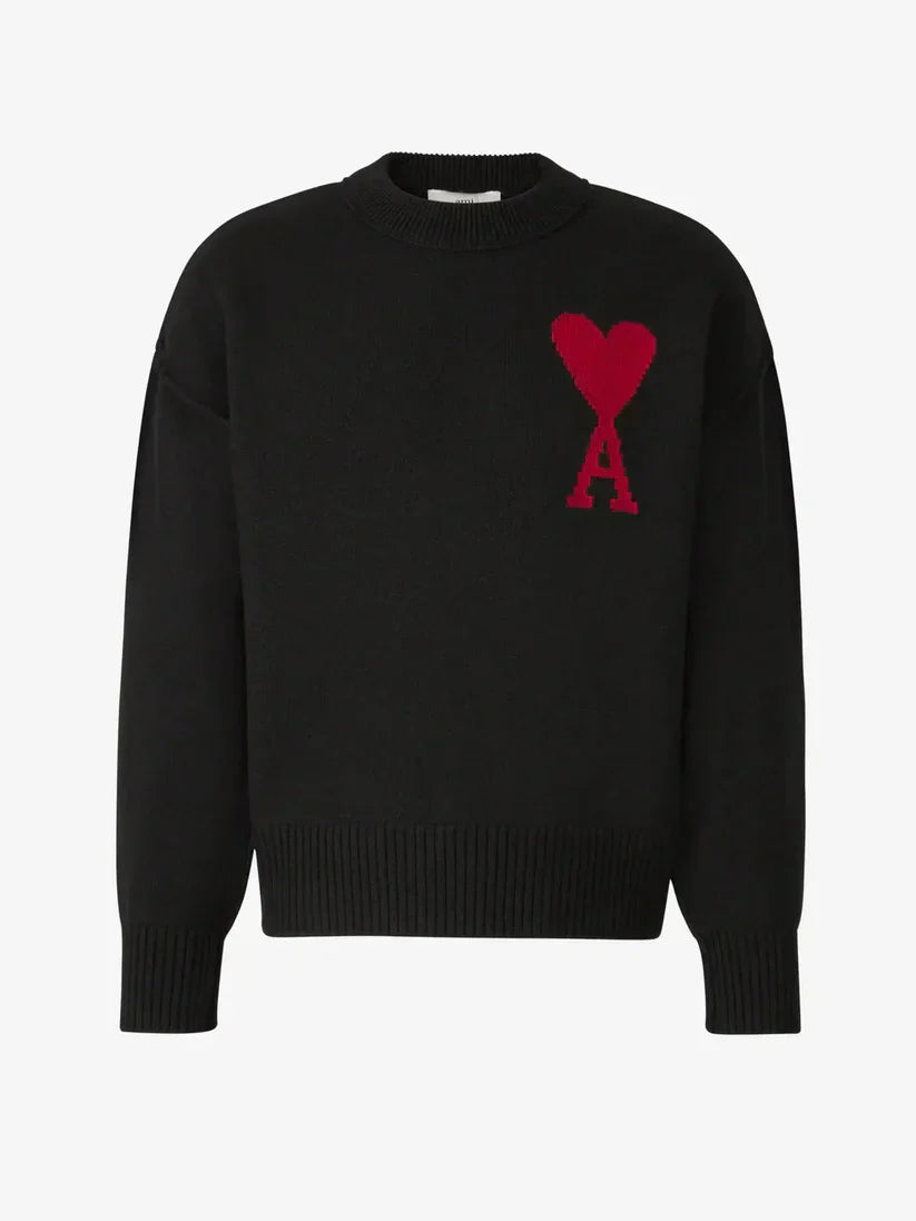 SUNA AMITALIE | Luksuriøs Unisex Pullover Med Ikonisk Hjerte I 100% Uld Sort
