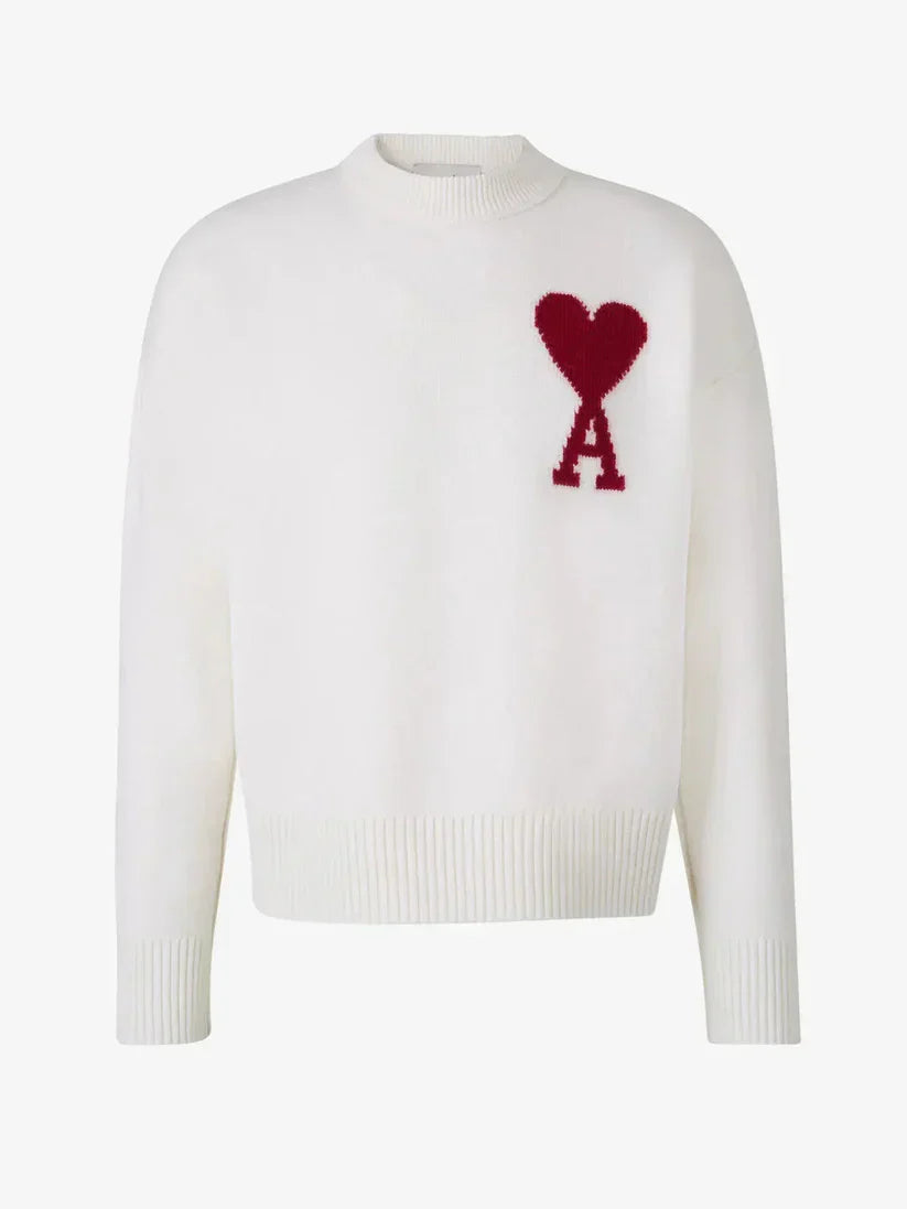 AMITALIE | Luksuriøs Unisex Pullover Med Ikonisk Hjerte I 100% Uld Sweaters SUNA Hvid XS