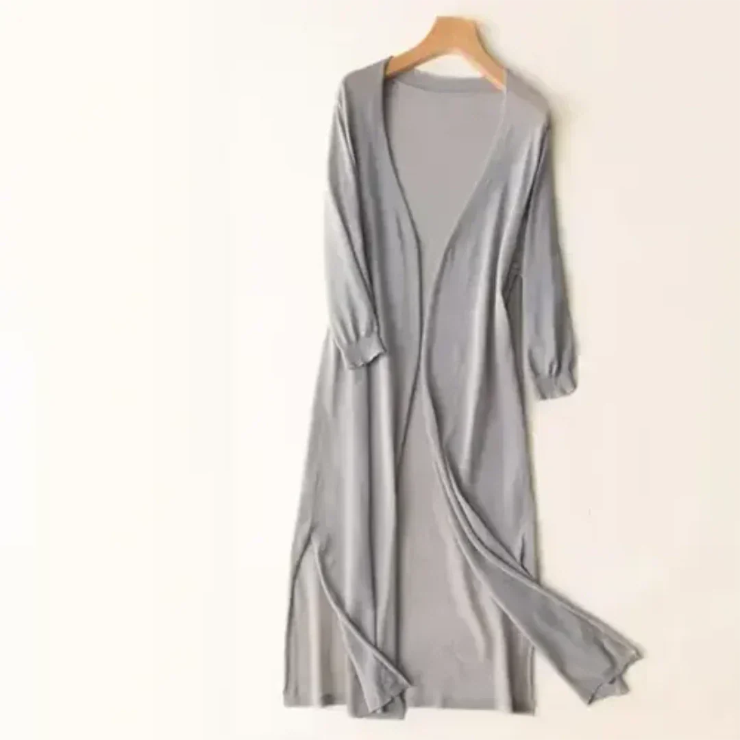 SUNA Dame Strikjakke – Elegant Cardigan med Lange Ærmer og Let Pasform Grå
