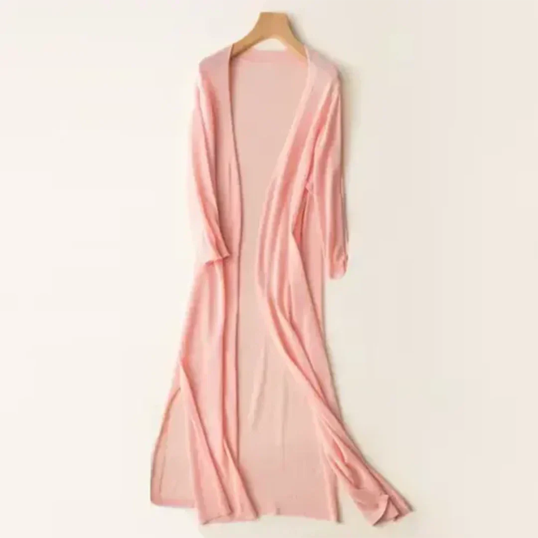 SUNA Dame Strikjakke – Elegant Cardigan med Lange Ærmer og Let Pasform Rosa