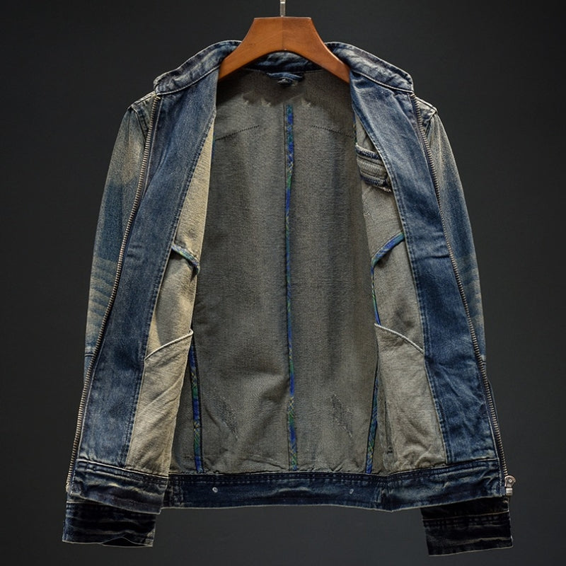 SUNA Retro Denimjakke Til Mænd – Tidløs Stil Med Lynlås - Retro Jakke, Herretøj, Casual Mode, Udendørs Beklædning