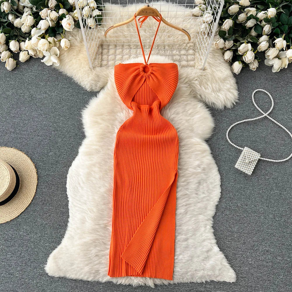 SUNA Kvinders Bodycon Kjole Strik med Split – Sexet Pasform og Komfort – Festkjole med Kurver og Delikat Design