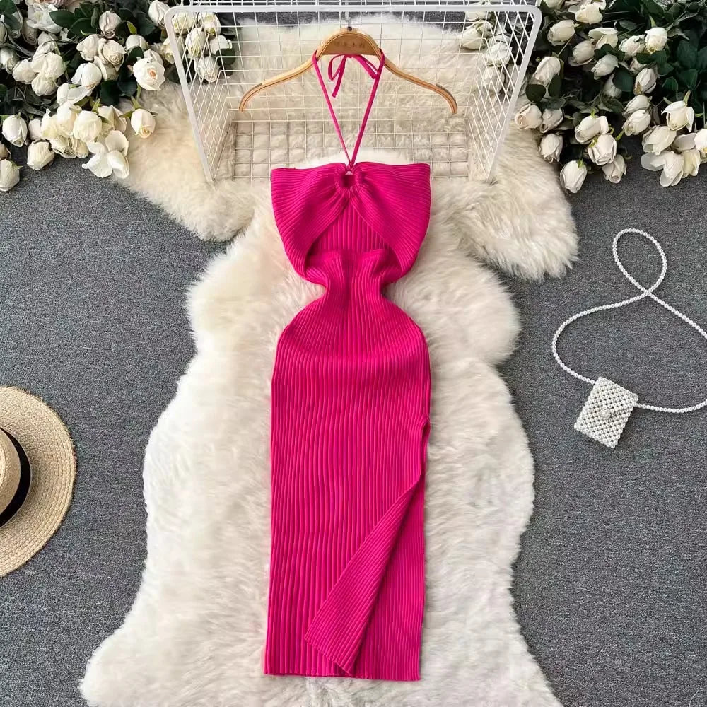 SUNA Kvinders Bodycon Kjole Strik med Split – Sexet Pasform og Komfort – Festkjole med Kurver og Delikat Design