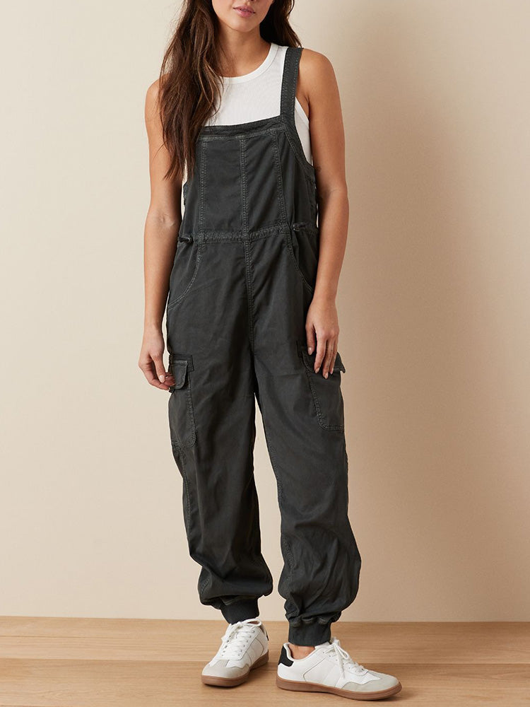 SUNA Kvinders Cargo Overalls – Vintage-Inspireret Design – 100% Bomuld, Drape Stof, Komfortable Overalls Sort