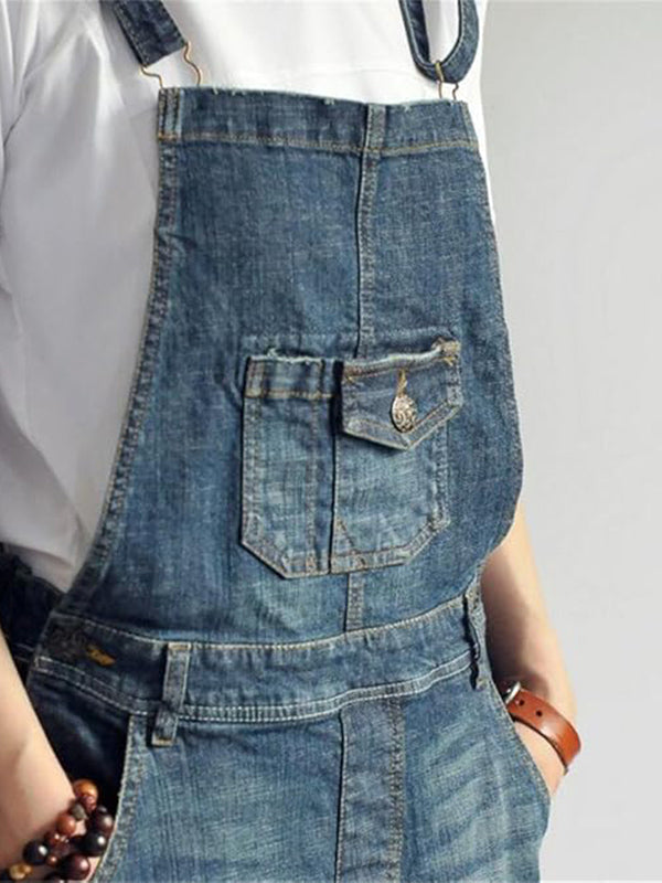SUNA Kvinders Denim Overall Kjole – Løs Pasform Med Justerbare Stropper - 100% Bomuld, Vintage Design, Komfortabel Kjole