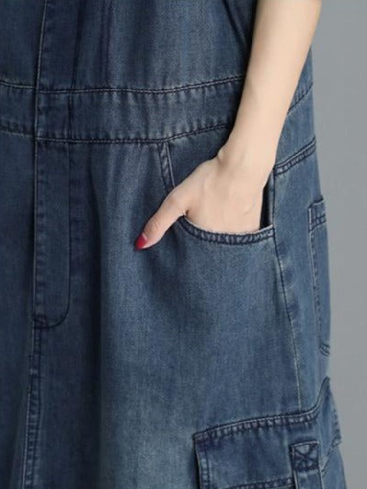 SUNA Kvinders Denim Overall Kjole – Løs Pasform og Komfort – Denim Kjole, Vintage Stil, Høj Kvalitet, Casual Mode