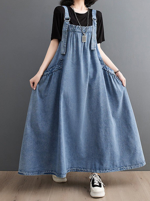 SUNA Kvinders Denim Overall Kjole – Løs Pasform med Elegant Design - Denimkjole, Løs Pasform, Komfortabel Beklædning Lys Blå