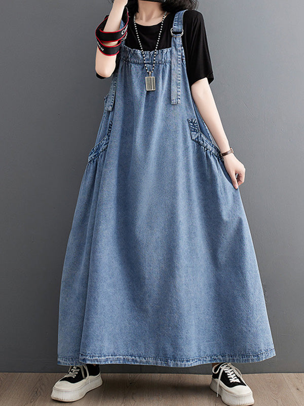 SUNA Kvinders Denim Overall Kjole – Løs Pasform med Elegant Design - Denimkjole, Løs Pasform, Komfortabel Beklædning