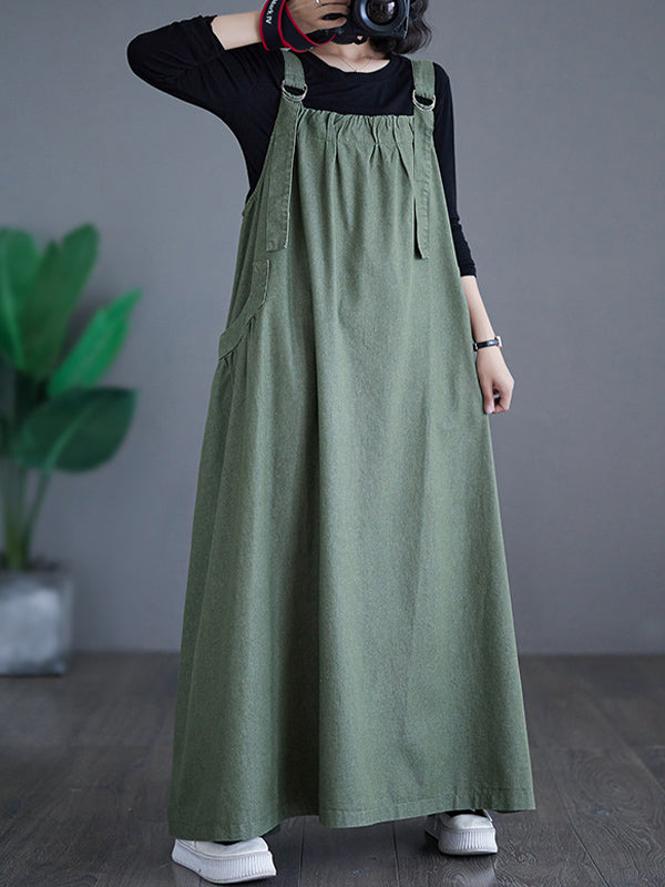 SUNA Kvinders Denim Overall Kjole – Løs Pasform med Elegant Design - Denimkjole, Løs Pasform, Komfortabel Beklædning Grøn