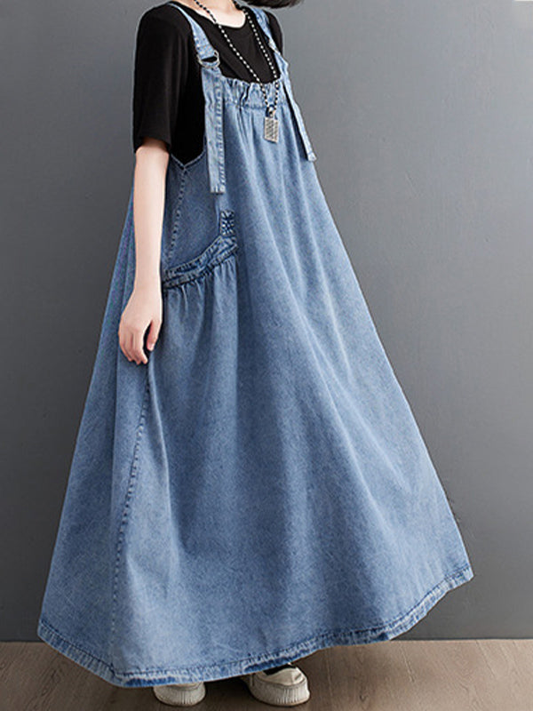SUNA Kvinders Denim Overall Kjole – Løs Pasform med Elegant Design - Denimkjole, Løs Pasform, Komfortabel Beklædning
