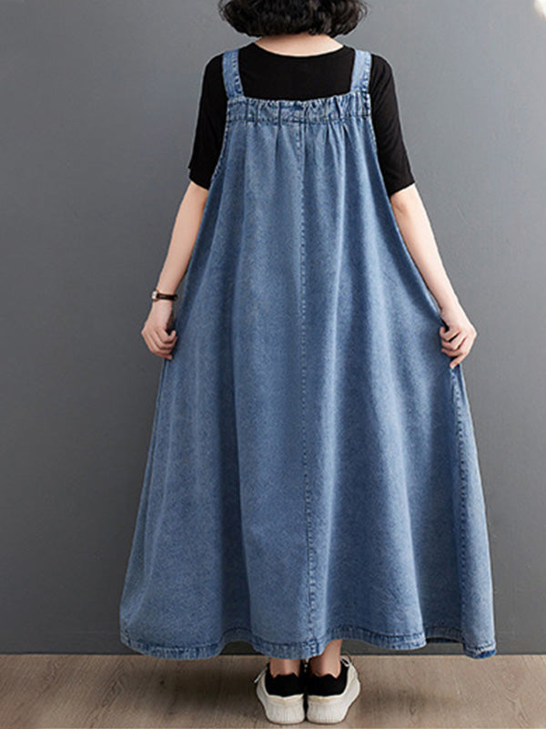 SUNA Kvinders Denim Overall Kjole – Løs Pasform med Elegant Design - Denimkjole, Løs Pasform, Komfortabel Beklædning