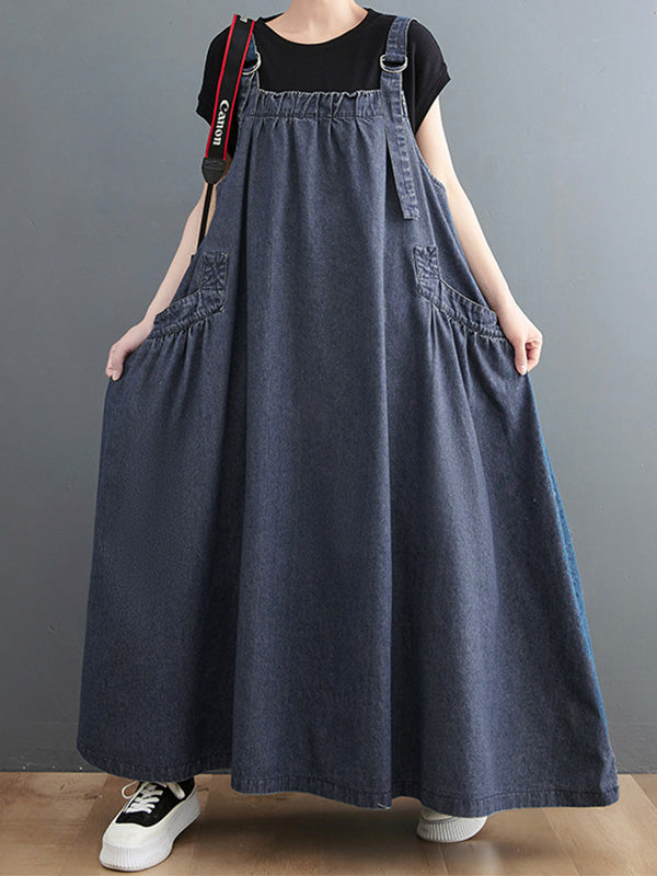 SUNA Kvinders Denim Overall Kjole – Løs Pasform med Elegant Design - Denimkjole, Løs Pasform, Komfortabel Beklædning