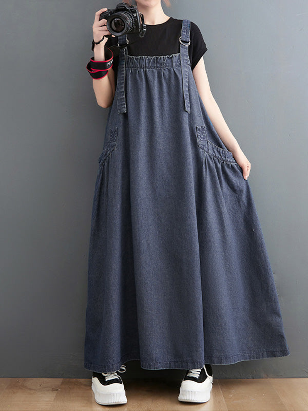 SUNA Kvinders Denim Overall Kjole – Løs Pasform med Elegant Design - Denimkjole, Løs Pasform, Komfortabel Beklædning