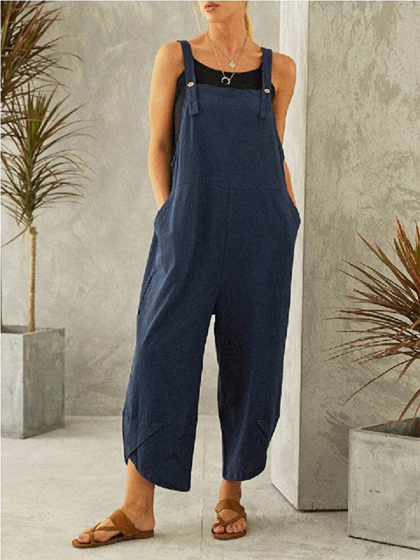 SUNA Kvinders Jumpsuit Bomuld Polyester – Justerbare Stropper for Optimal Komfort - Jumpsuit til Kvinder, Trendy Tøj Navy Blue