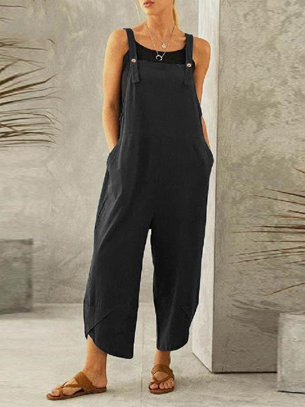 SUNA Kvinders Jumpsuit Bomuld Polyester – Justerbare Stropper for Optimal Komfort - Jumpsuit til Kvinder, Trendy Tøj Sort
