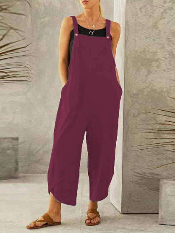 SUNA Kvinders Jumpsuit Bomuld Polyester – Justerbare Stropper for Optimal Komfort - Jumpsuit til Kvinder, Trendy Tøj Vine Rød