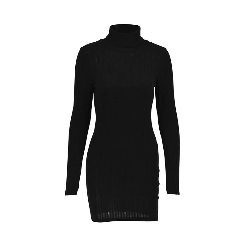 SUNA Kvinders Mini Kjole Strik Turtleneck – Elegant Design til Efterår og Vinter - Mini Kjole, Turtleneck, Festkjole