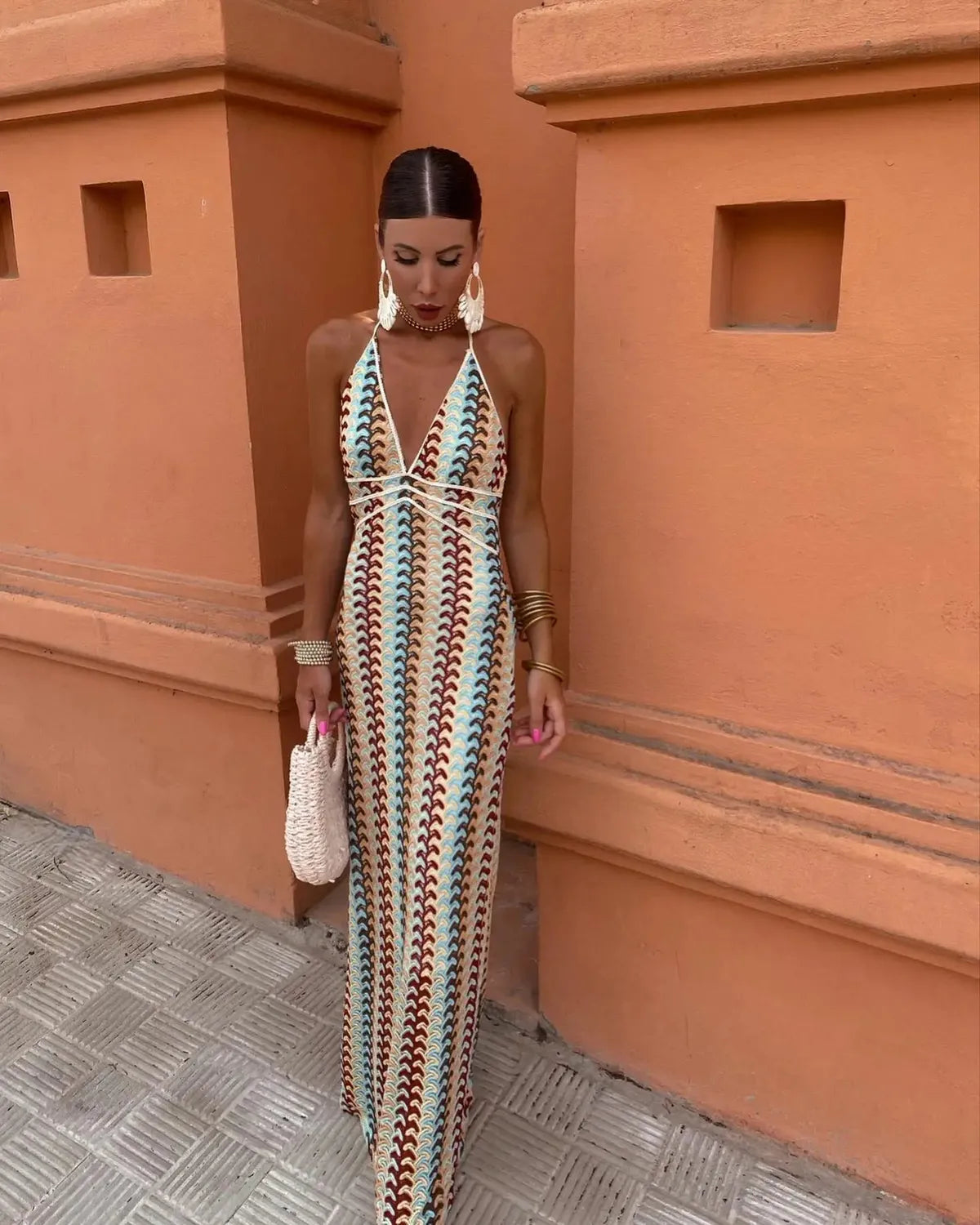 SUNA Livlig Halter Maxi-Kjole – Åben Ryg - Strandferie Maxi Kjole