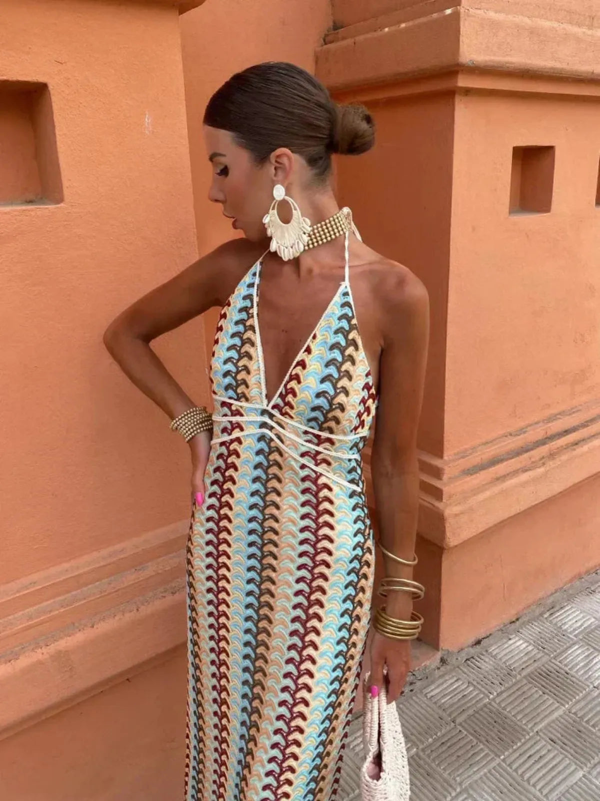 SUNA Livlig Halter Maxi-Kjole – Åben Ryg - Strandferie Maxi Kjole