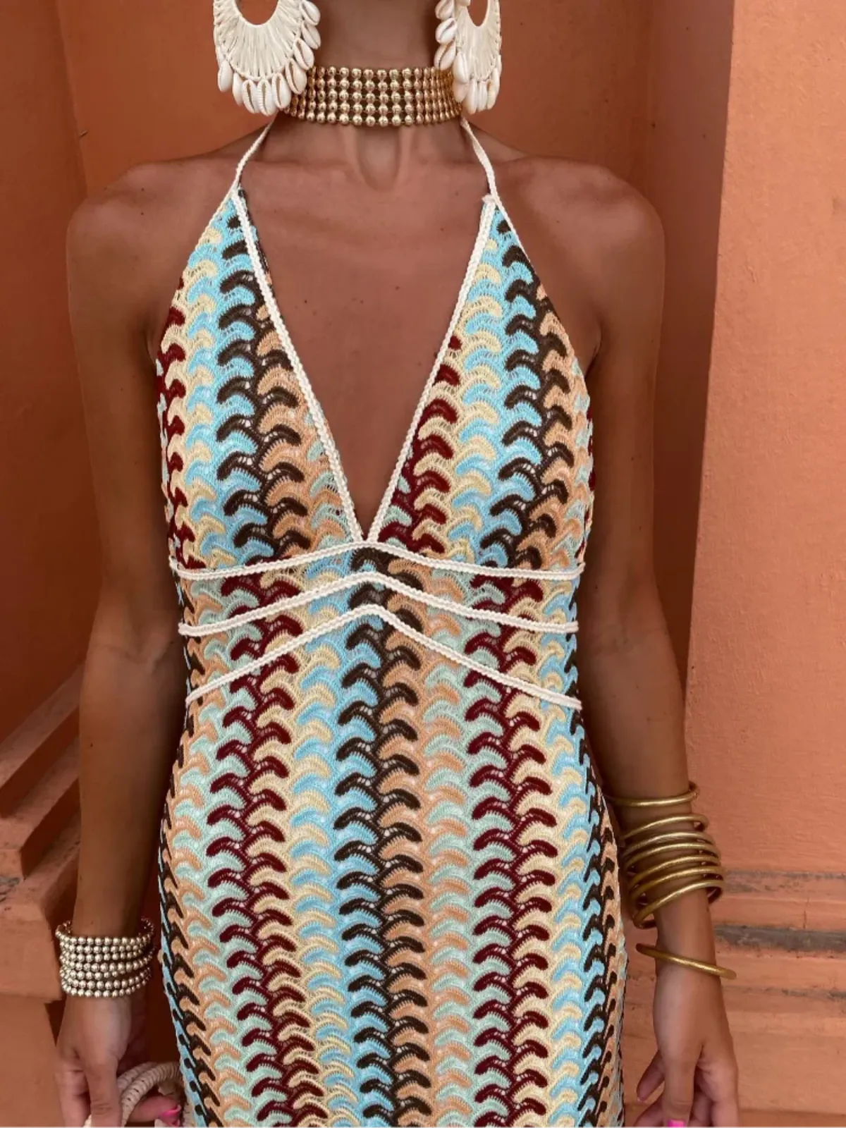 SUNA Livlig Halter Maxi-Kjole – Åben Ryg - Strandferie Maxi Kjole