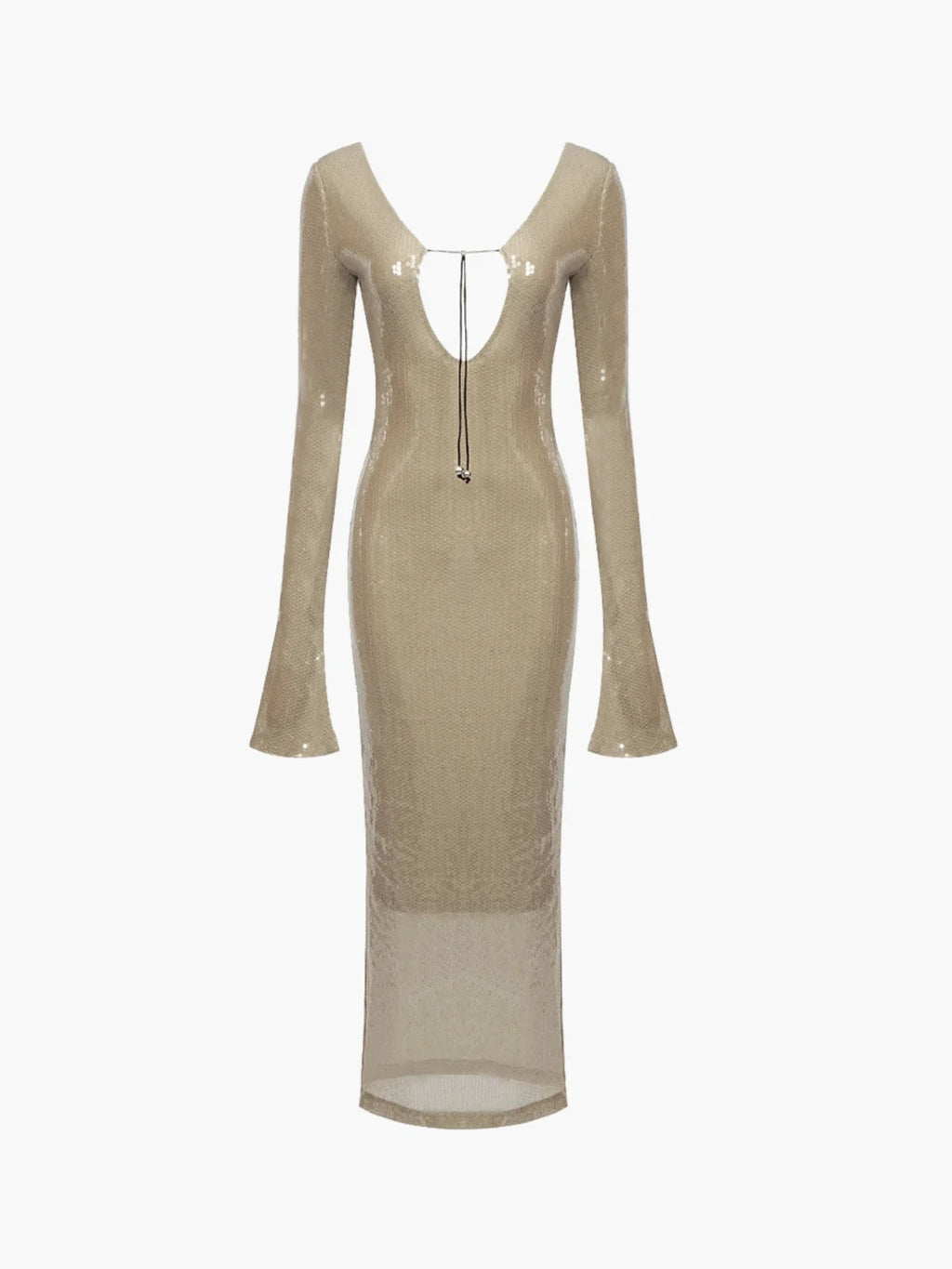 SUNA Langærmet Gennemsigtig Nude Paillet Bodycon Kjole Elegant