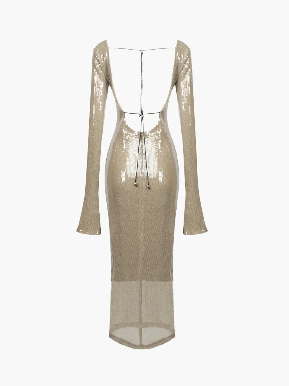 SUNA Langærmet Gennemsigtig Nude Paillet Bodycon Kjole Elegant