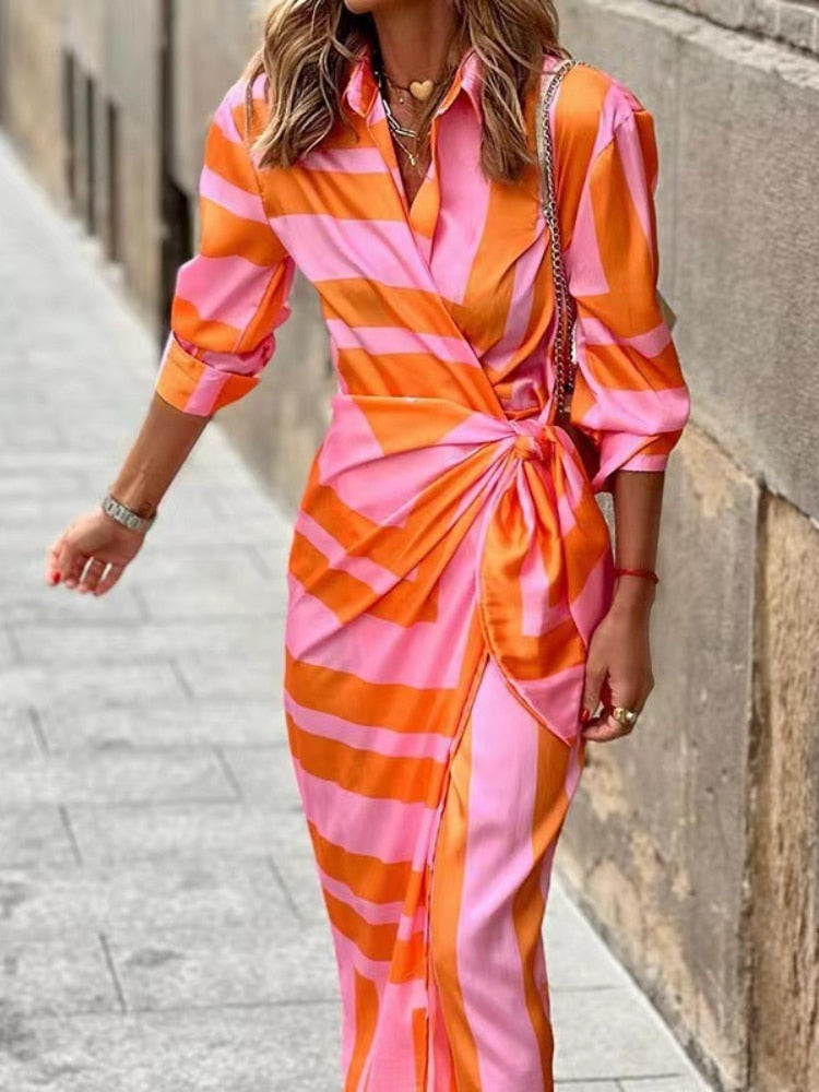 SUNA Louisa Wrap Kjole – Let Stof Med Krave - Sommerkjole Orange & Pink